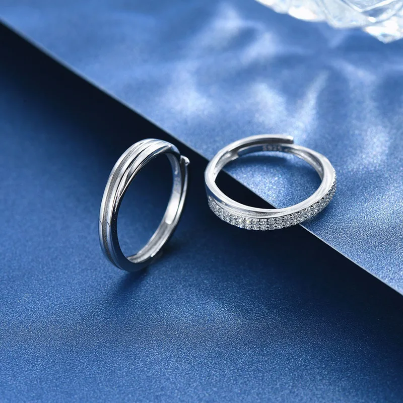 

Hot Sale Romantic Couple Rings 100% Pure 925 Sterling Silver Rings Wedding Zircon Drill Jewelry Shine Ring For Lover Birthday