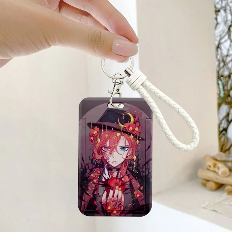 

Anime Bungou Stray Dogs Card Holders Anime Credit Card Case with PU Leather Braided Rope Kids Bus Campus Card Cover Gifts