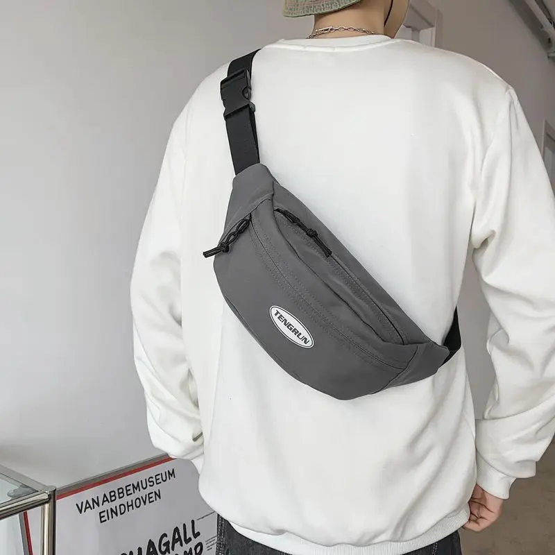 Unisex Simple All-Match Chest Bag Student 's Casual Crossbody Shoulder Bag Lightweight Exercise Canvas Waist Bag