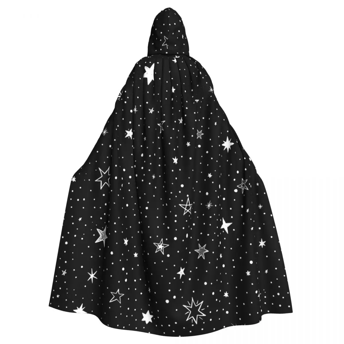 

Hooded Cloak Polyester Unisex Witch Cape Costume Accessory Black With Stars Elf Purim