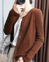 new womens knitted cardigan round neck spring and autumn trend fashion all match vacation leisure office temperament top