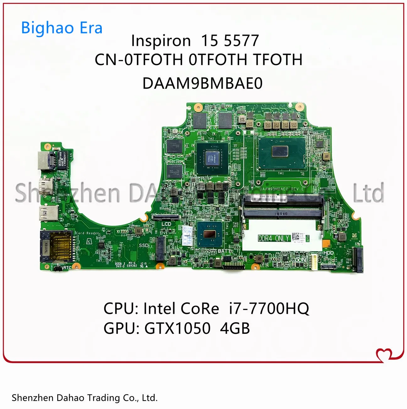

For Dell Inspiron 15 5577 Laptop Motherboard With i7-7700HQ CPU GTX1050 4GB-GPU DAAM9BMBAE0 HKGP2 Mainboard CN-0TF0TH 0TF0TH