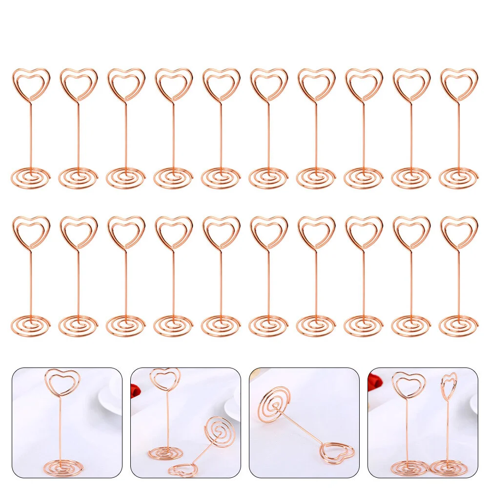 

20 Pcs Menu Folder Reusable Memo Holder Heart Decor Clip Multi-function Message Clips Metal Delicate Desk Topper
