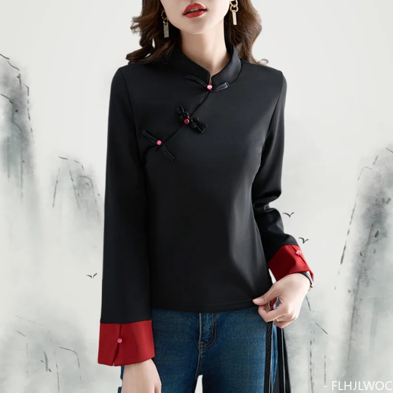 Китайский стиль Ципао воротник дизайн пуговицы Топы Новый год 2024 Весна Женщины