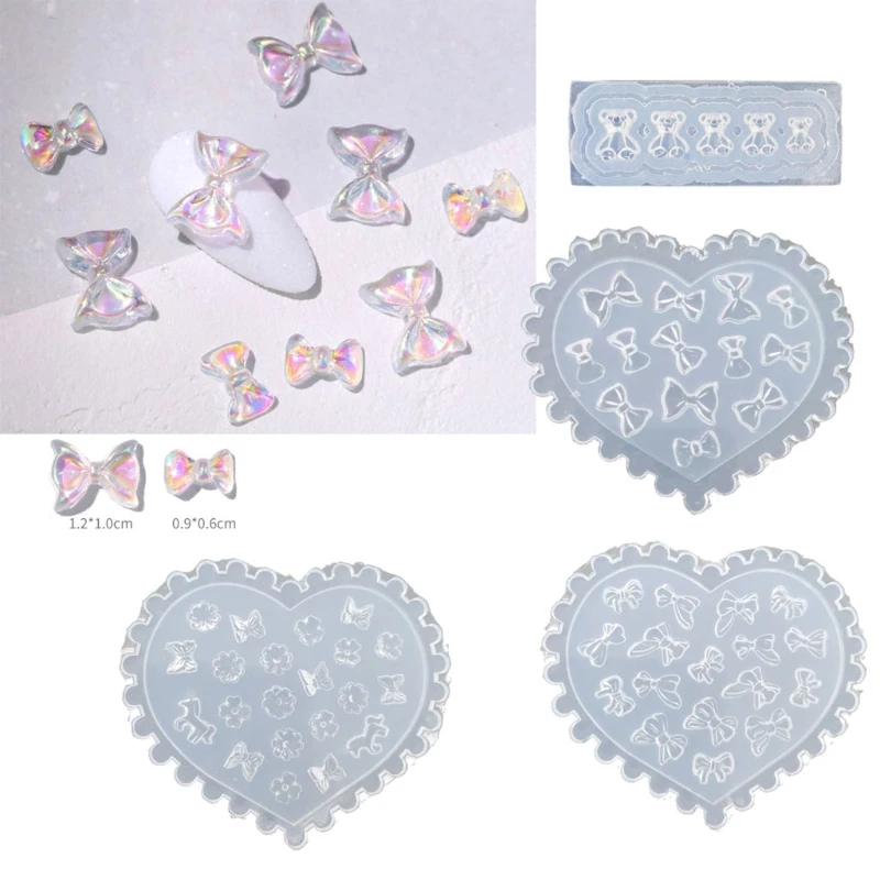 

4Pcs Flower Bowtie Bear Resin Mold Epoxy Resin Casting Mold DIY Nail Art Crafts