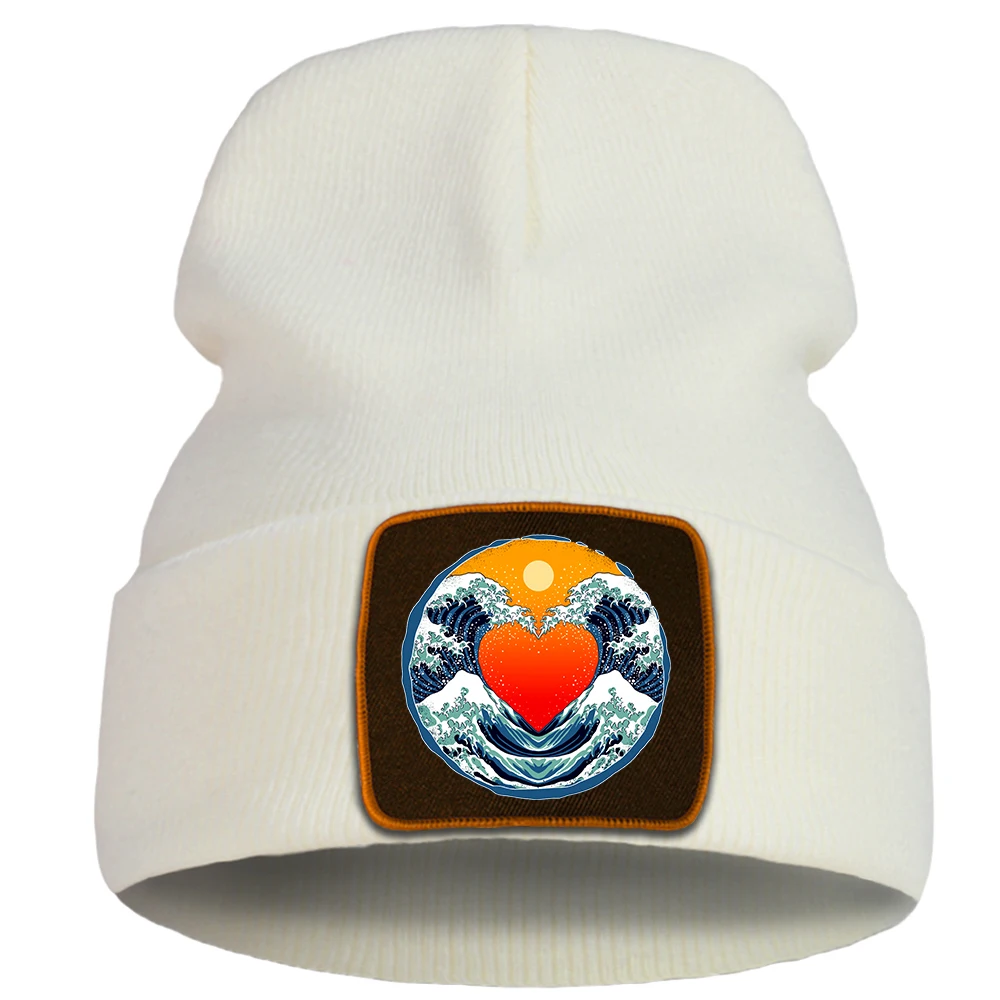 

Balaclava Japanese Love Sunset Waves Retro Aesthetic Beanie Hat For Women New Punk Cotton Harajuku Winter Men'S Knitted Caps