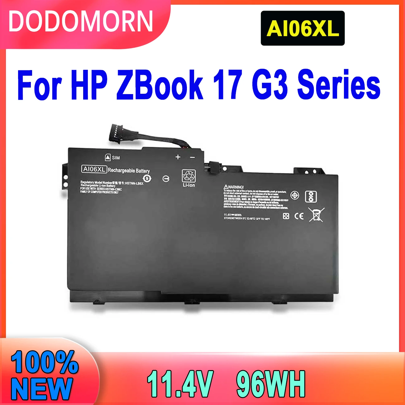 

DODOMORN New Laptop Battery AI06XL For HP ZBook 17 G3 Series Notebook Laptop 808397-421 AI06096XL HSTNN-LB6X 11.4V 96WH