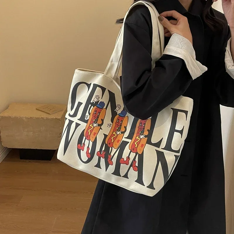 Модная большая сумка большой емкости холщовая на одно плечо мультяшная японская