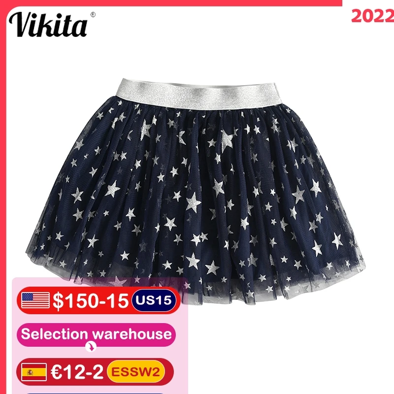 

VIKITA Kids Star Glitter Dance Tutu Skirt for Girl Sequins 3 Layers Tulle Toddlers Pettiskirt Children Chiffon Skirt 3-8 Years