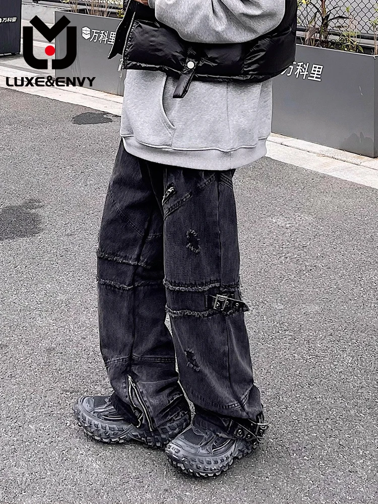 

Роскошные & ENVY винтажные повседневные джинсы для улицы, мужские Модные прямые мешковатые брюки с широкими штанинами, весна-осень 2023 Новинка