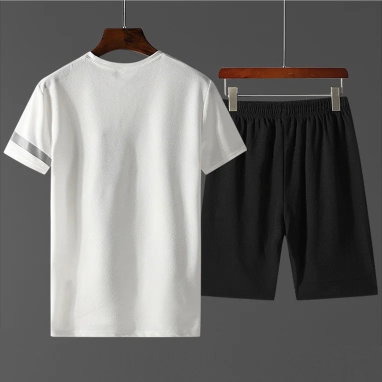 Tracksuit 2 Piece Set Men's Fashion Short Sleeve Sports Suit Summer Casual Short Sleeve Round Neck T-Shirt Shorts Two Piece Set