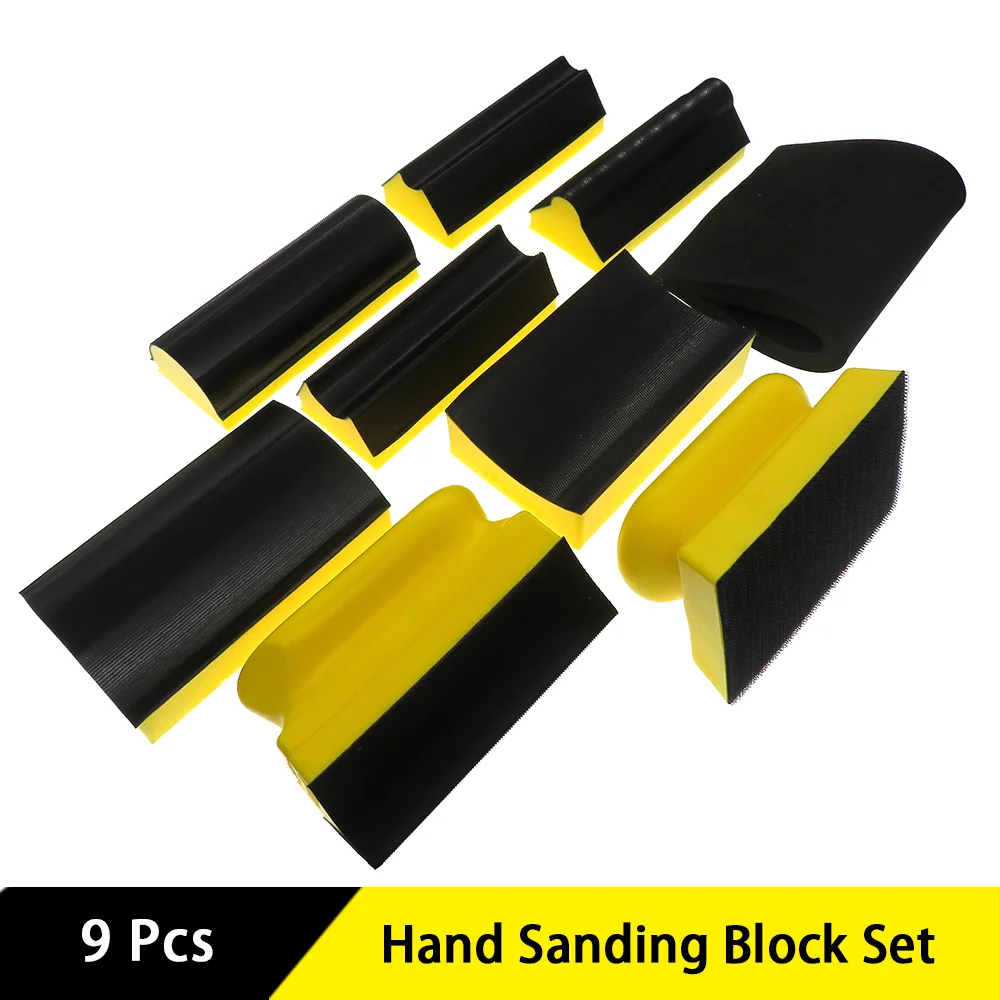 

9Pcs Hand Sanding Block Set Hook and Loop Assorted Shaped Sanding Disc Holder Grinding Sponge Abrasive Tool