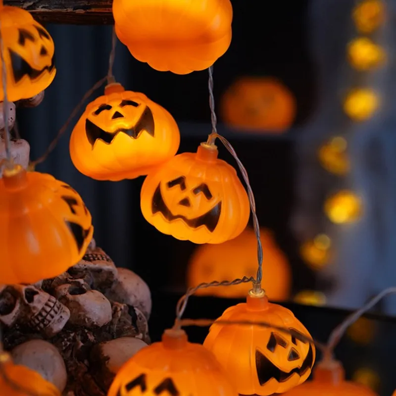 

2 м 10 светодиодных лампочек для Хэллоуина, оранжевая тыква, искусственная атмосфера, внутренняя и наружная подсветка, украшение для Хэллоуина