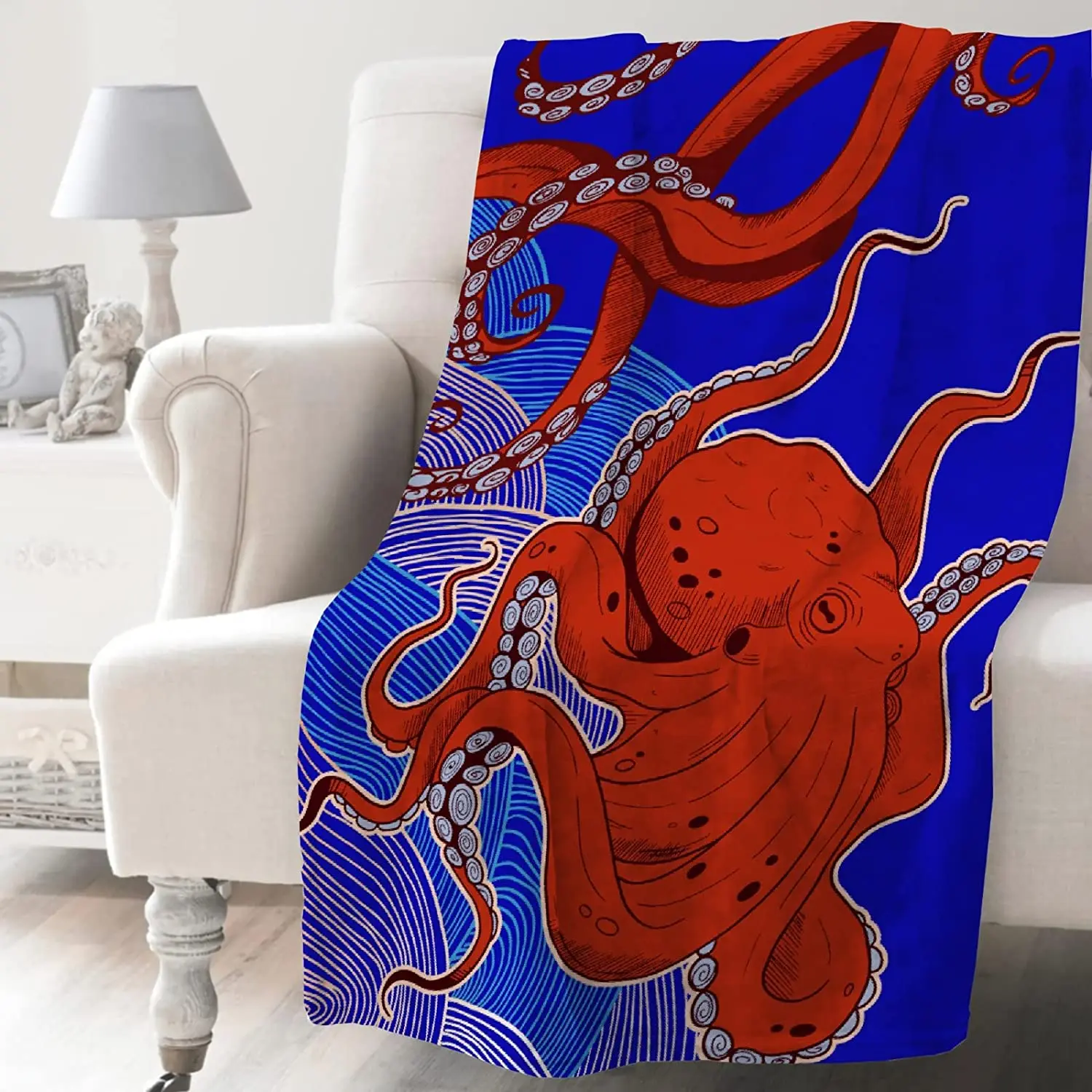

Printing Large Red Octopus in The Sea Super Soft Blankets Lightweight Comfort Throw Bedspread Quilt Moving Cover for Sofa