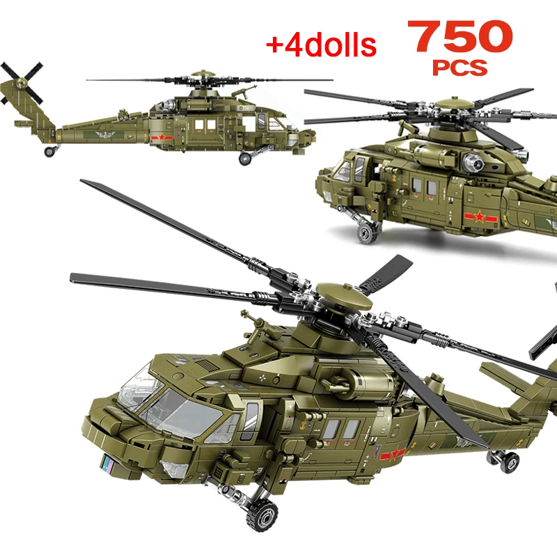 

750pcs City WW2 Weapon Military Fighter Aircraft Building Blocks Airplane Technical Helicopter Bricks Toys for Children Gift