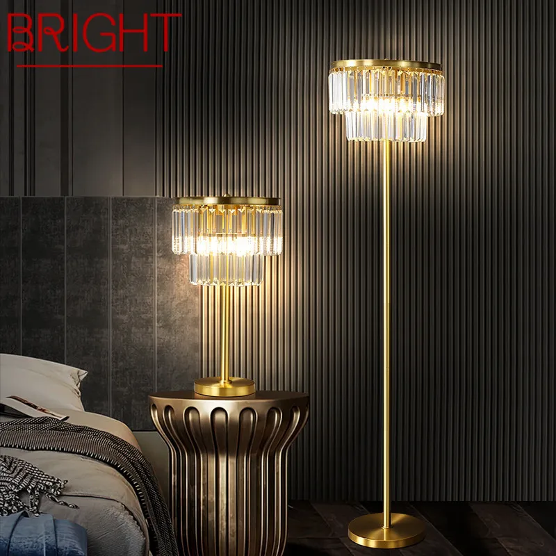 

BRIGHT Nordic Brass Floor Lamp Modern Luxurious Crystal Bedroom Living Room Beside The Sofa LED Standing Light