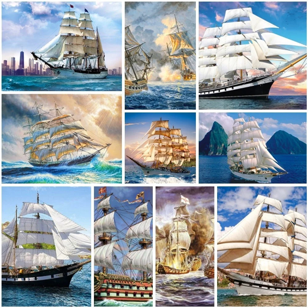 

Sailing Boat At Sea Paintings By Numbers Drawing Craft Kits For Adults Room Decoration Mother's Gift Wholesale HOT