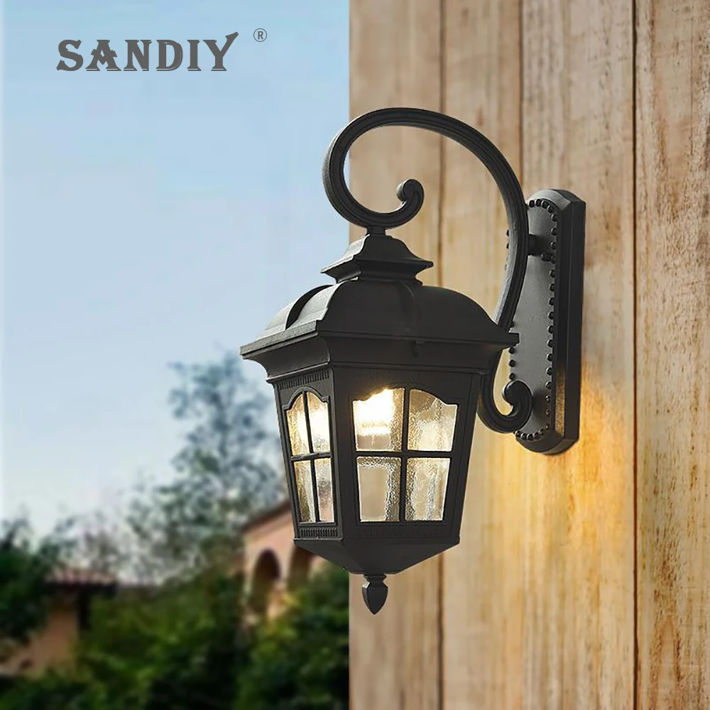 SANDIY Outdoor Wall Light Europe villa Retro Sconce Lamp E27 Waterproof Exterior Garden Doorway Light Vintage Porch Lamp Black