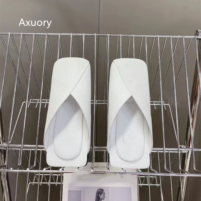 2023 New Flat Bottomed Slippers Solid Color Fashion Square Flat Shoes Genuine Leather Lovely Style High Quality