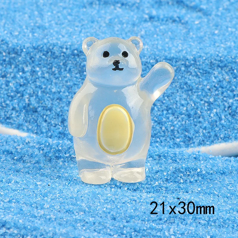 5 шт. серебристые миниатюрные фигурки белого медведя из смолы светящиеся белые