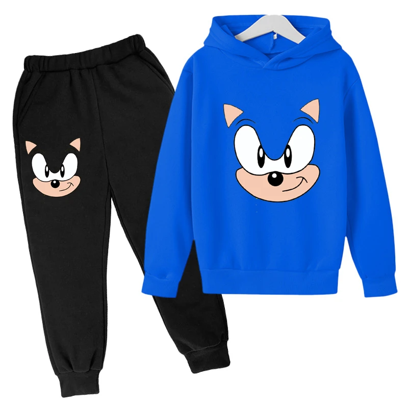 

Детский свитшот с капюшоном Sonic, детская хлопковая толстовка, худи, брюки, одежда с длинным рукавом, весна-осень