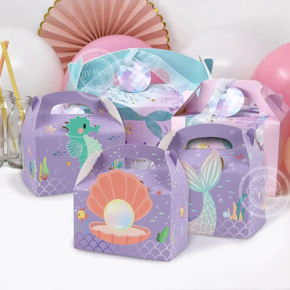 Es Candy Packaging Box Purple Shell Gift Boxes For Kids Mermaid Themed Birthday Party Decorations