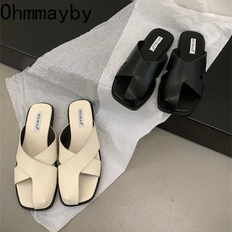 

Женские шлепанцы в римском стиле, открытые туфли на плоской подошве, элегантные сланцы, Уличная обувь, лето 2023