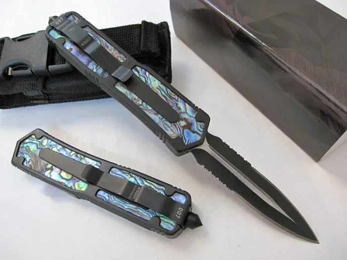 

Micro OTF Tech Knife SC Series 440C Steel Blade 57HRC Hardness Aviation Aluminum Alloy Abalone Shell Handle Self Defense Knife
