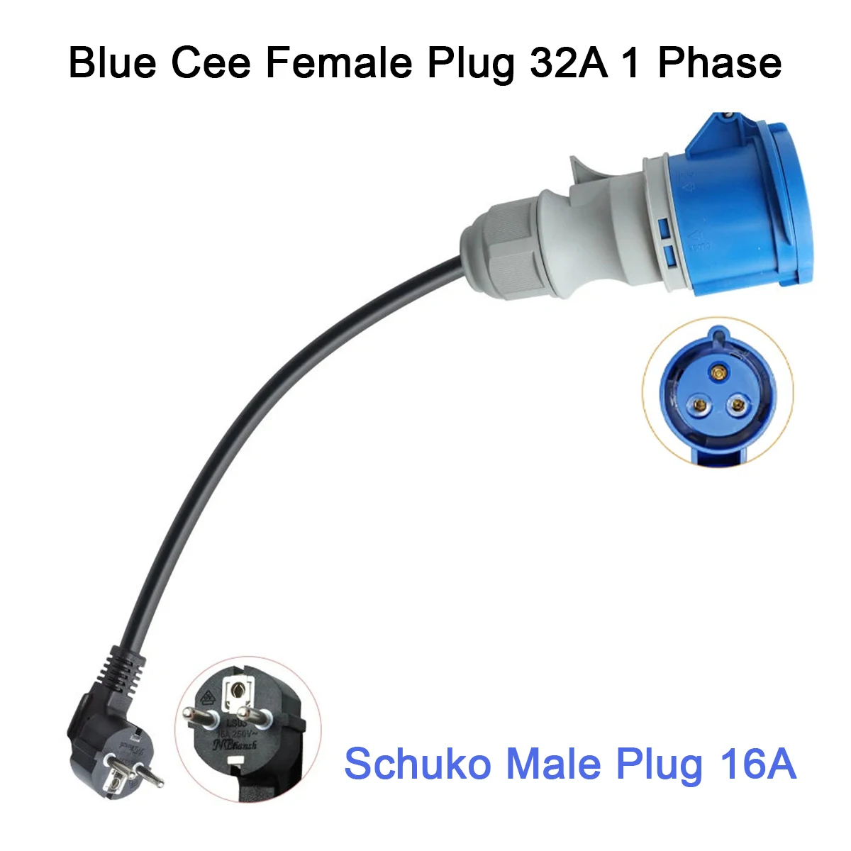 Фото Адаптер NTO Blue CEE (гнездо) на Schuko (2 контакта) для зарядных устройств электромобилей Type 2 №1