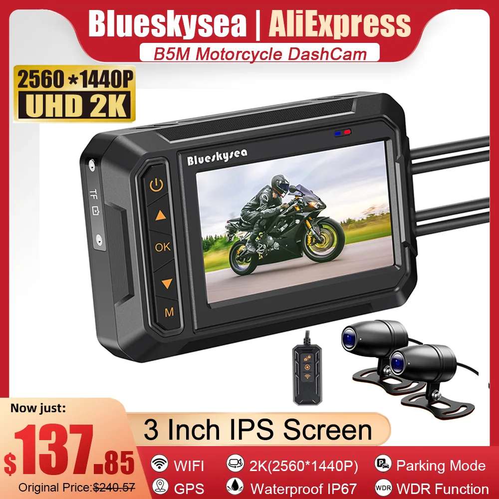 Dual Uhd 2k Dvr Camera Waterproof Wdr Gps Motorcycle Camera Pk Blueskysea B1m