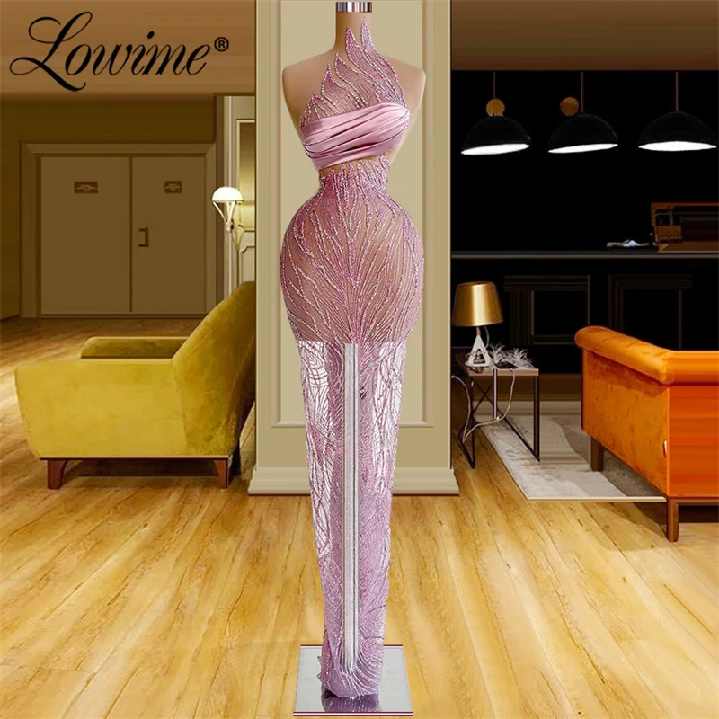 

Lowime Illusion Party Dresses Pink Glitter Sexy Evening Dress 2022 Custom Made Mermaid Long Prom Gowns Vestidos De Fiesta
