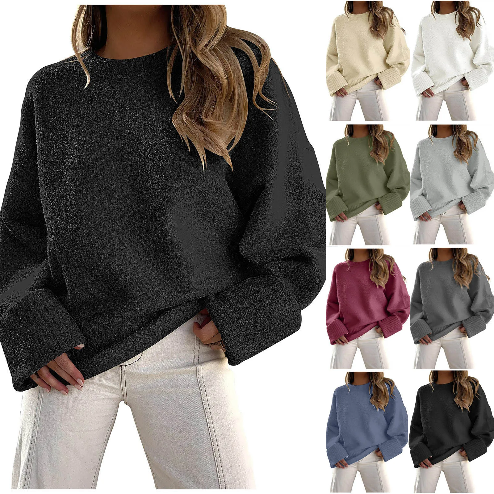 

Women Cashmere Sweater Knit Pullovers Casual Loose O Neck Bat Sleeve Thick Knitted Blouse 2023 Autumn Winter Women Sweater Tops