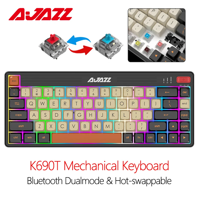 Клавиатура AJAZZ K690T Механическая игровая Bluetooth 69 клавиш RGB-подсветка | Компьютеры и