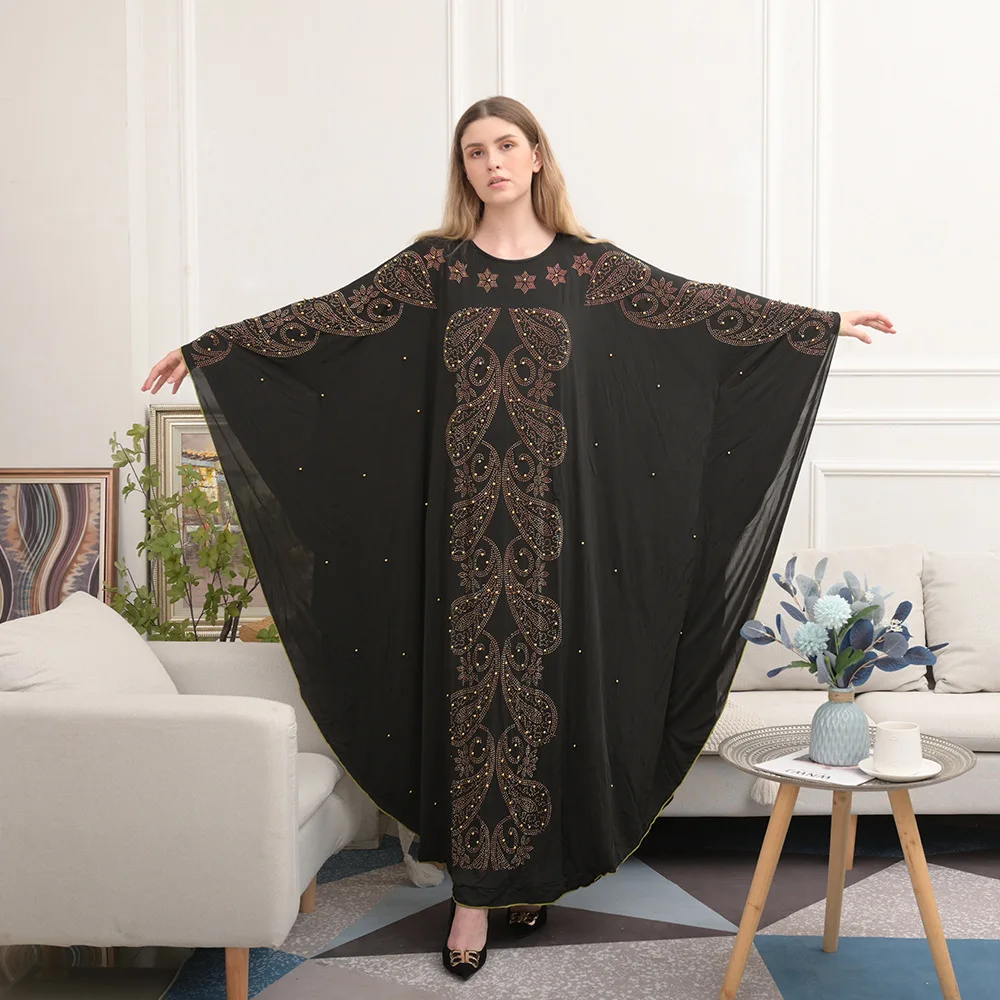 Abayas For Women 2022 New Middle East Dubai Black Bat Sleeve Chiffon Muslim Dress Women Robe Turkish Femme Musulmane