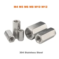 12pcs hex coupling nut m4 m5 m6 m8 m10 m12 a2 304 stainless steel rod coupling hex nut connection threaded bar stud long nuts