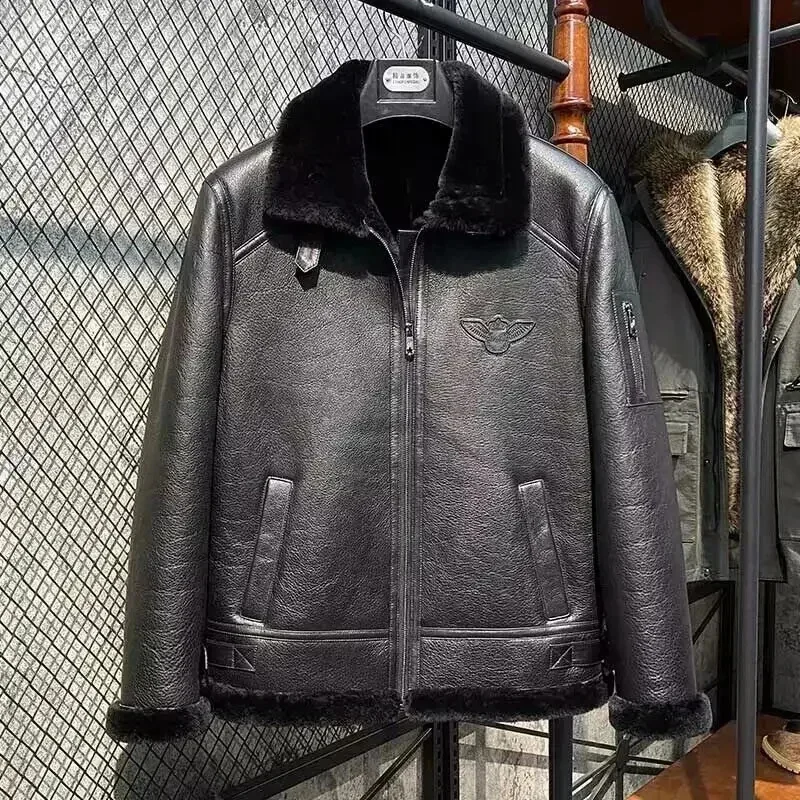 Новинка 2025 мужское пальто из натуральной овчины куртка с шерстяной подкладкой