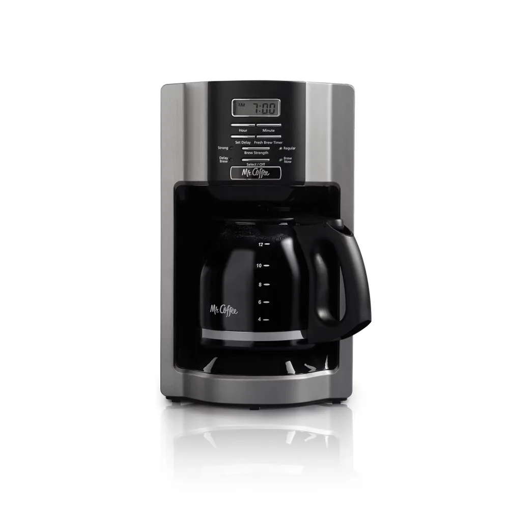 

Mr. Coffee 12-Cup Programmable Coffeemaker, Rapid Brew, Brushed Metallic，Auto Pause, Brew Strength Selector Coffee Machine