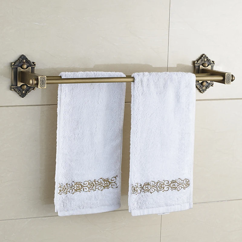 

Vidric Towel Bars 2 Rails Brass Wall Shelf Towel Holder Bath Shelves Hangers Bathroom Accessories Antique Double Towel R