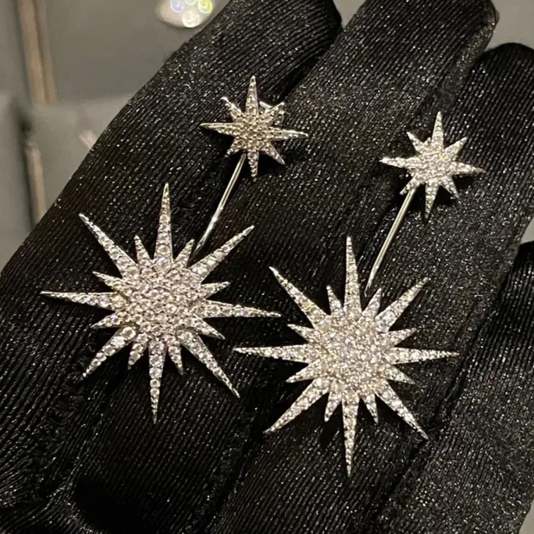 Luxury Eight Awn Star Earrings 2022 New Trend Personalized Design Super Flash High Carbon Diamond Zircon Earring