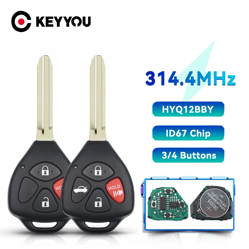 

KEYYOU HyQ12BBY 314.4 Mhz ID67 Remote Car Key for Toyota Camry Avalon Corolla Matrix RAV4 Yaris Venza tC/xA/xB/xC 3/4 Buttons
