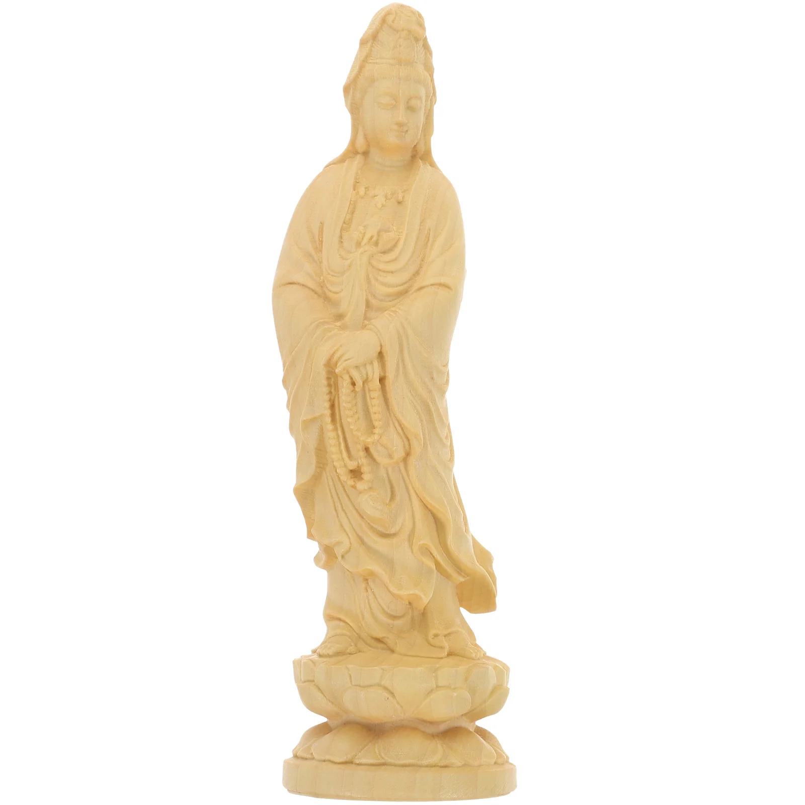 

Desk Topper Bodhisattva Ornament Guanyin Statue Decor Wooden Desktop Adornment Craft 12x3.6cm Tabletop Yellow Office