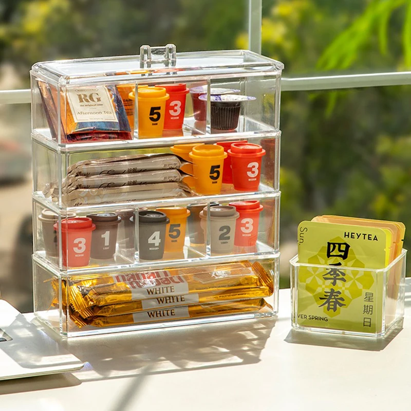 

Acrylic Tea Bag Storage Box Coffee Milk Tea Classification Storage Rack Transparent Dust-Proof Desk Surface Storage