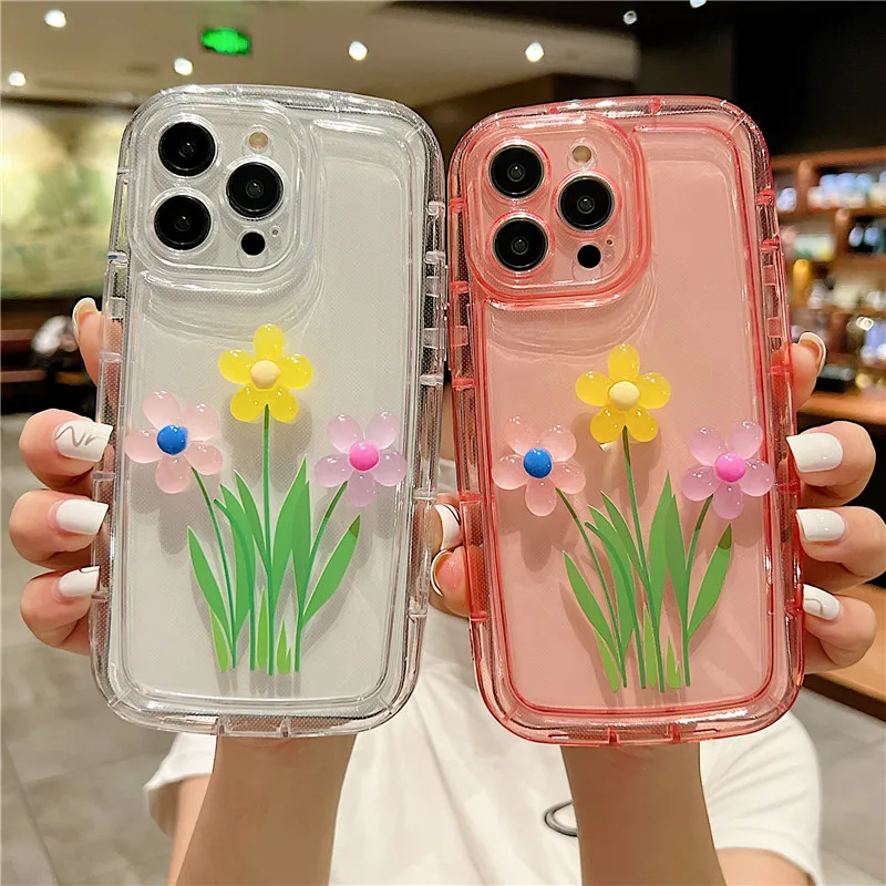 Korea 3D Luminous Flower Clear Shockproof Case for Samsung A54 14 34 A23 13 A32 52 72 50 30S 51 71 12 S23 Ultra S22 S21 Cover