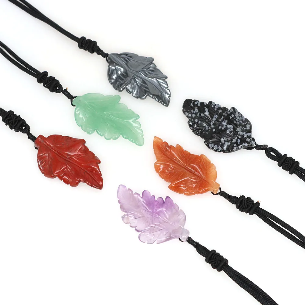 

Natural Stone Leaf Pendant for Women Reiki Quartz Energy Gemstone Healing Crystal Carving Necklace Charm Jewelry Christmas Gift