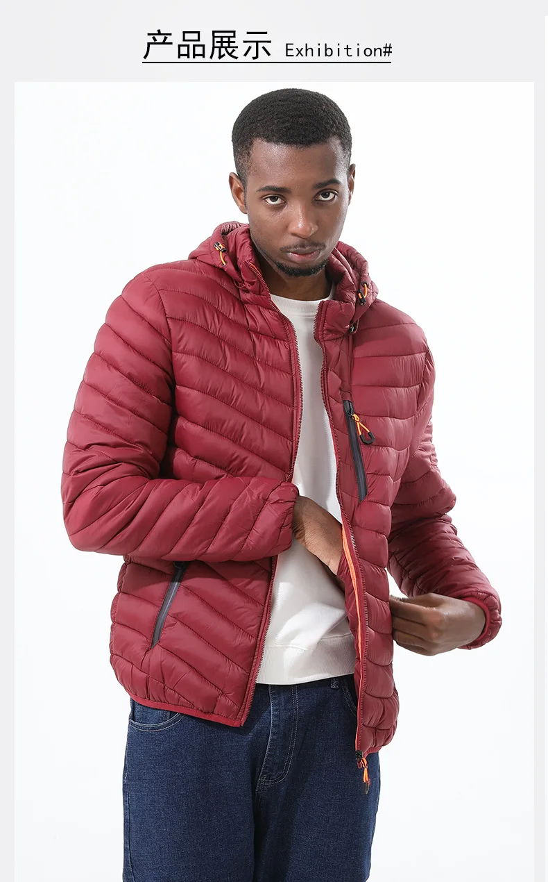 Men's Down Cotton Coat With Hooded Jacket Waterproof Warm Outwear