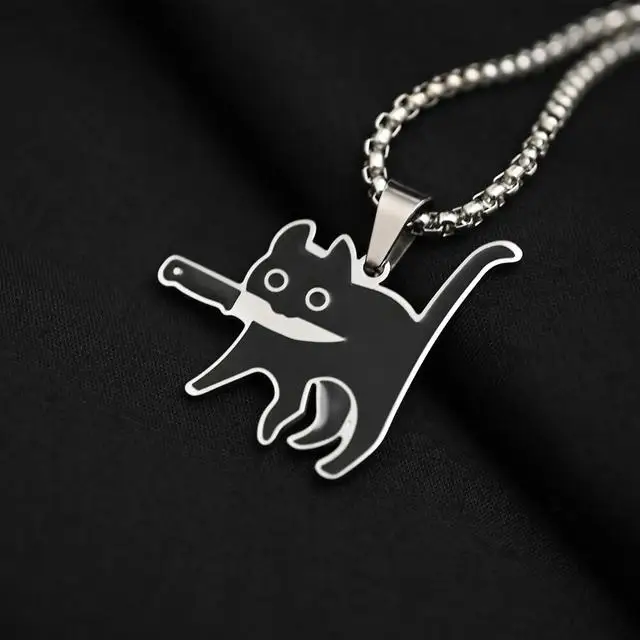 

2023 Trend Wednesday Addams Necklace For Women Titanium Steel Doodle Cartoon Gothic Girl Pedant SweaterChain Party Jewelry Gift