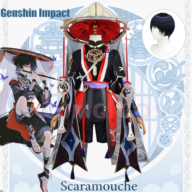 

Костюм для косплея аниме Scaramouche Genshin Impact для взрослых, Карнавальная форма, искусственный парик, игра Малый лорд кусанали