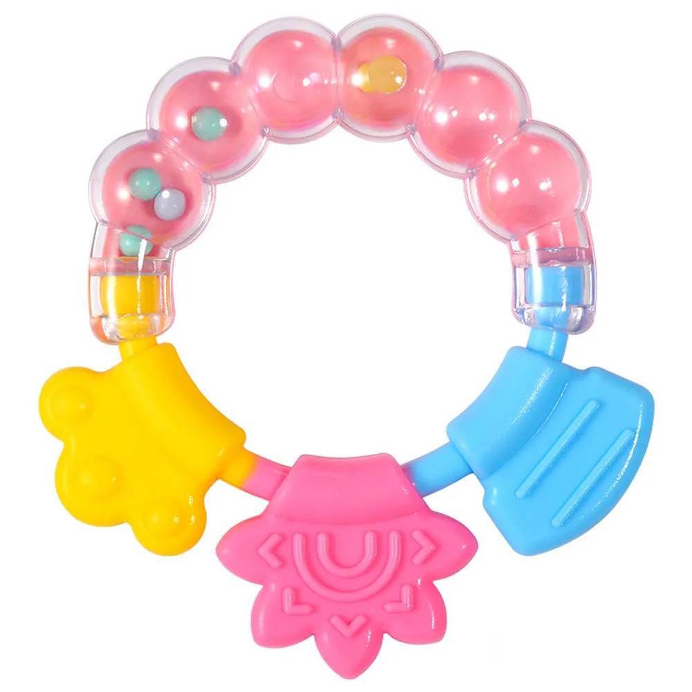 

Round Silicone Teether Educational Teething Toys Toddler Cartoon Jingle Bell Toy Rattles Teeth Training Dental Care Baby Teether
