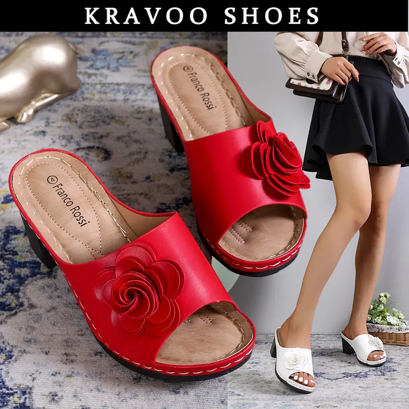 

KRAVOO Women Shoes Peep Toe Women Sandals Thick Increase Ladies Slippers Solid Color Flower Ladies Shoes Summer 2023 New Shoes