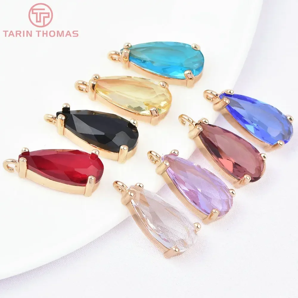 (8371) 6 шт. 7 5x18 5 мм 24-каратное золото латунь со стеклянными подвесками в форме капли